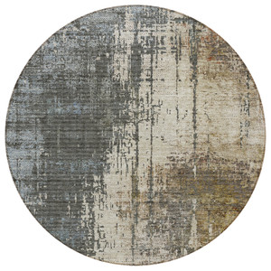8' Beige Brown And Gray Round Abstract Washable Indoor Outdoor Area Rug