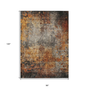 8' X 10' Copper Terra Cotta And Black Abstract Washable Indoor Outdoor Area Rug