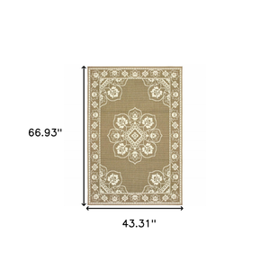 4' X 6' Tan Oriental Stain Resistant Indoor Outdoor Area Rug