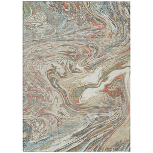 8' X 10' Beige Pink And Blue Abstract Washable Indoor Outdoor Area Rug