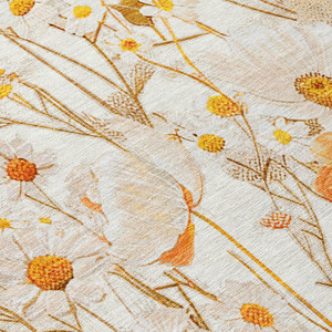 8' X 10' Ivory And Beige Floral Washable Indoor Outdoor Area Rug Transitional Style - Ivory, Beige Color