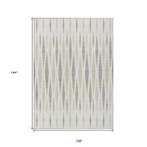 9' X 12' Ivory Brown And Beige Geometric Washable Indoor Outdoor Area Rug