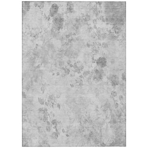 9' X 12' Gray Charcoal And Silver Floral Washable Indoor Outdoor Area Rug Transitional Style - Gray, Charcoal, Silver Color