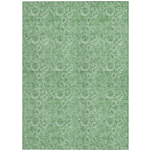 9' X 12' Green And Artichoke Green Floral Washable Indoor Outdoor Area Rug