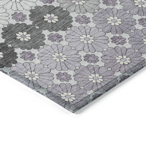 10' X 14' Lavender Gray And Ivory Floral Washable Indoor Outdoor Area Rug