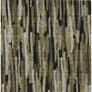 10' X 14' Brown Black And Green Striped Washable Indoor Outdoor Area Rug