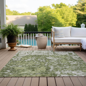 10' X 14' Olive Green And Ivory Abstract Washable Indoor Outdoor Area Rug - 880016449099