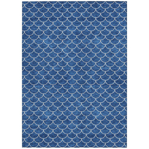 9' X 12' Blue And Ivory Geometric Washable Indoor Outdoor Area Rug - Blue, Ivory