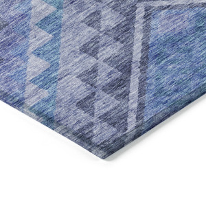 8' X 10' Navy Blue Charcoal And Gray Southwestern Washable Indoor Outdoor Area Rug