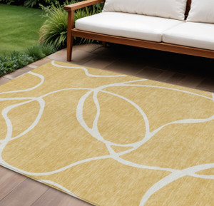 10' X 14' Gold And Ivory Abstract Washable Indoor Outdoor Area Rug - 608219186197