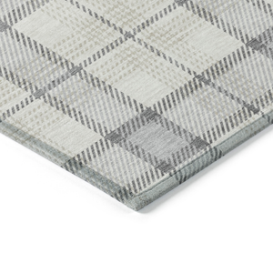 8' X 10' Silver And Gray Plaid Washable Indoor Outdoor Area Rug
