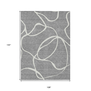 9' X 12' Gray And Ivory Abstract Washable Indoor Outdoor Area Rug Transitional Style - Gray, Ivory Color
