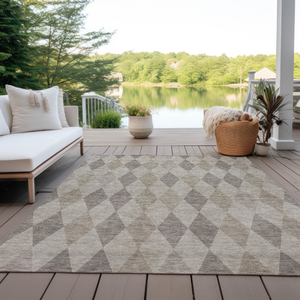 9' X 12' Beige Taupe and Brown Geometric Washable Non Skid Indoor Outdoor Area Rug