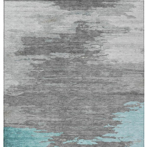 8' X 10' Teal Blue And Gray Abstract Washable Indoor Outdoor Area Rug - 880016809831