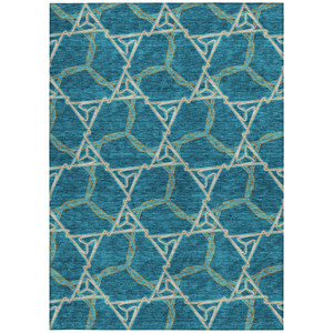 10' X 14' Teal Blue And Beige Geometric Washable Indoor Outdoor Area Rug