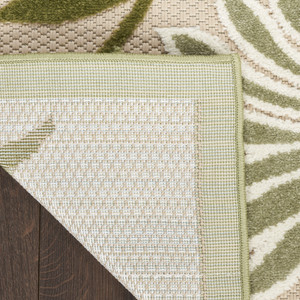 10' X 14' Ivory And Green Floral Indoor Outdoor Area Rug