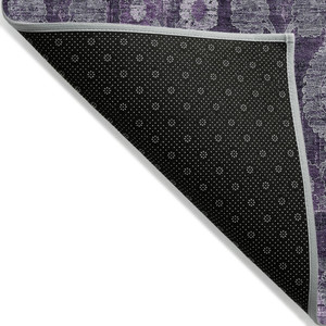 9' X 12' Eggplant Purple And Lavender Damask Washable Indoor Outdoor Area Rug