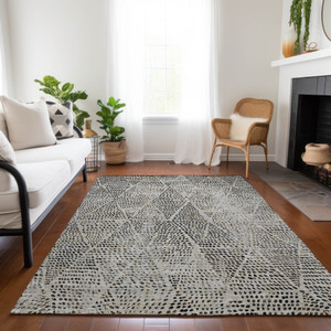 8' X 10' Gray Beige And Black Geometric Washable Indoor Outdoor Area Rug