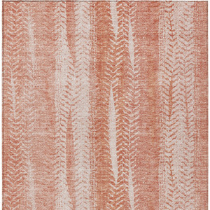 9' X 12' Orange And Salmon Botanical Leaves Washable Indoor Outdoor Area Rug