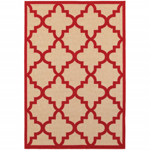 2' X 4' Sand Geometric Stain Resistant Indoor Outdoor Area Rug - 606114581284