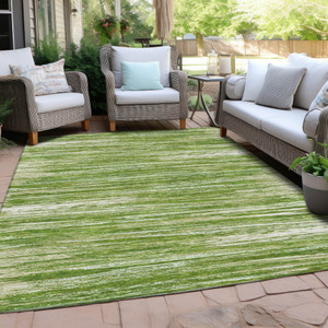 8' X 10' Green And Ivory Striped Washable Indoor Outdoor Area Rug Transitional Style - Green, Ivory Color