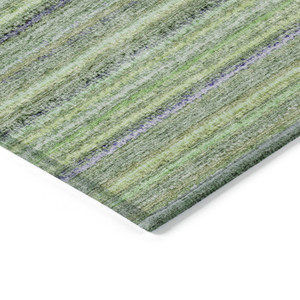 8' X 10' Artichoke Green And Olive Green Striped Washable Indoor Outdoor Area Rug