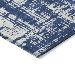 9' X 12' Navy Blue And Ivory Abstract Washable Indoor Outdoor Area Rug Transitional Style - Navy Blue, Ivory Color