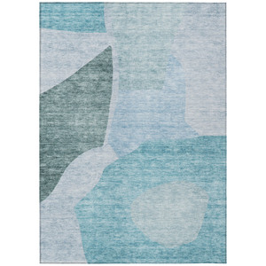 8' X 10' Teal Blue Artichoke Green And Blue Abstract Washable Indoor Outdoor Area Rug