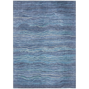 9' X 12' Denim Blue And Sky Blue Abstract Washable Indoor Outdoor Area Rug - 880016454307