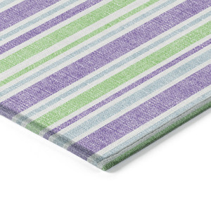 8' X 10' Green Purple and Blue Striped Washable Non Skid Indoor Outdoor Area Rug