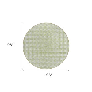 8' Artichoke Green And Gray Round Geometric Washable Indoor Outdoor Area Rug