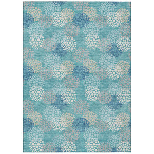 9' X 12' Teal Blue Gray And Ivory Polka Dot Washable Indoor Outdoor Area Rug