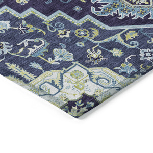 8' X 10' Navy Blue Ivory And Black Oriental Washable Indoor Outdoor Area Rug