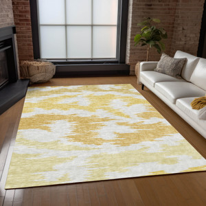 9' X 12' Gold Beige And Wheat Abstract Washable Indoor Outdoor Area Rug Transitional Style - Gold, Beige, Wheat Color