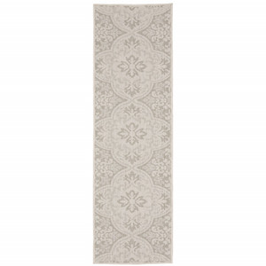 2' X 7' Ivory Floral Stain Resistant Indoor Outdoor Area Rug - 606114583219