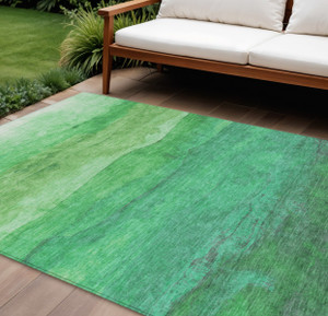 8' X 10' Green And Teal Blue Striped Washable Indoor Outdoor Area Rug