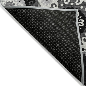 10' X 14' Black Gray And Silver Floral Medallion Washable Indoor Outdoor Area Rug - 608219205577