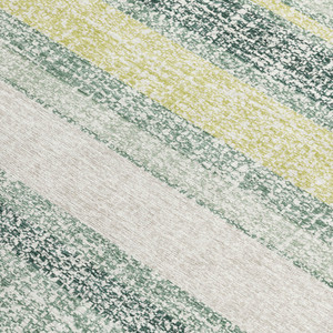 8' X 10' Pale Aqua And Lime Green Striped Washable Indoor Outdoor Area Rug