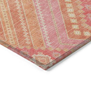 9' X 12' Coral Pink And Ivory Tribal Washable Indoor Outdoor Area Rug