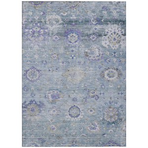 9' X 12' Sky Blue Purple And Gray Floral Washable Indoor Outdoor Area Rug