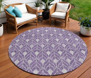 8' Purple And Ivory Round Geometric Washable Indoor Outdoor Area Rug - 608219010379