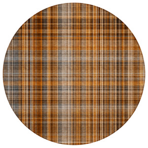 8' Round Terra Cotta Round Plaid Washable Non Skid Indoor Outdoor Area Rug