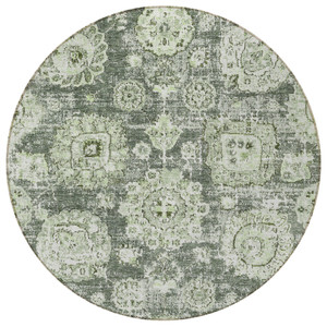 8' Artichoke Green And Olive Green Round Floral Washable Indoor Outdoor Area Rug