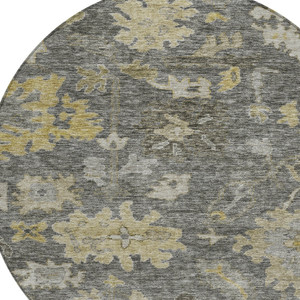 8' Gray And Charcoal Round Floral Washable Indoor Outdoor Area Rug - 880016717990
