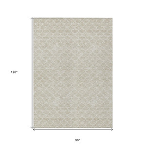 8' X 10' Beige And Ivory Geometric Washable Indoor Outdoor Area Rug - 608219242725