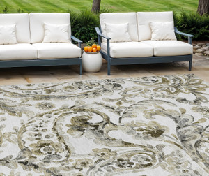 9' X 12' Brown Ivory And Tan Paisley Washable Indoor Outdoor Area Rug