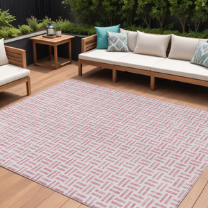 8' X 10' Pink And Ivory Geometric Washable Indoor Outdoor Area Rug - 880016574951