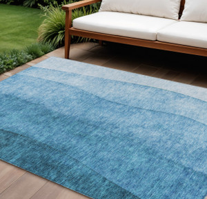 8' X 10' Teal Blue Aqua And Turquoise Ombre Washable Indoor Outdoor Area Rug