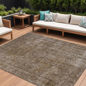 8' X 10' Brown And Beige Medallion Washable Indoor Outdoor Area Rug