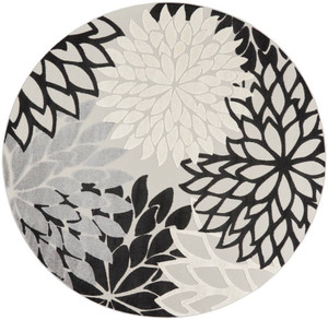 8' X 8' Black And White Round Floral Non Skid Indoor Outdoor Area Rug - 606114454281 8' X 8' Black And White Round Floral Non Skid Indoor Outdoor Area Rug - 606114454281